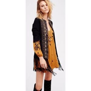 New Free People CLEOBELLA Taylor Jacket $739 Black FRINGED Embellished SUEDE
